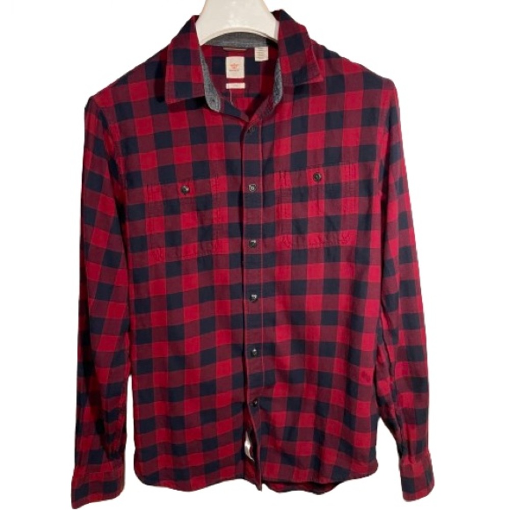Dockers Flannel Shirt Mens Fitted M Red Black plaid long sleeve button down